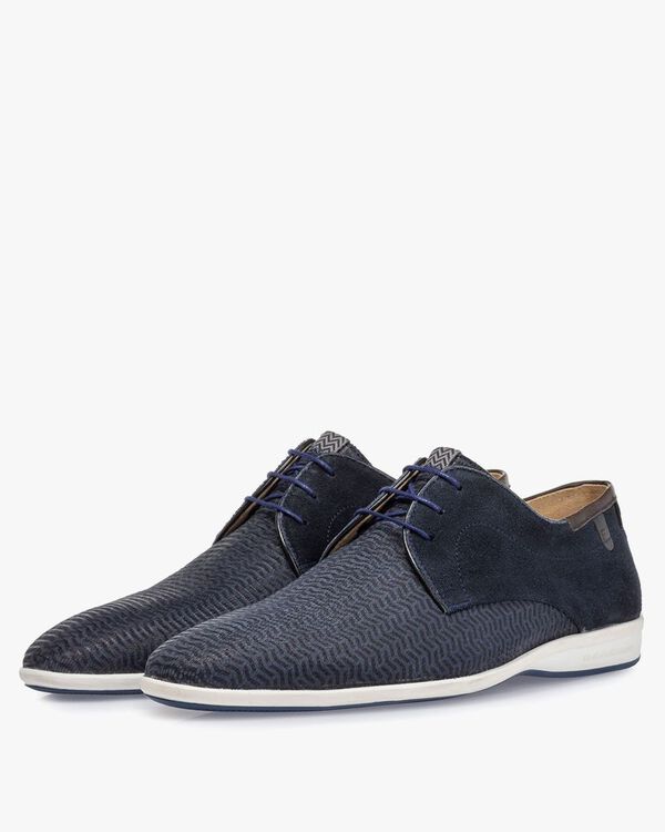 Lace shoe printed nubuck leather blue