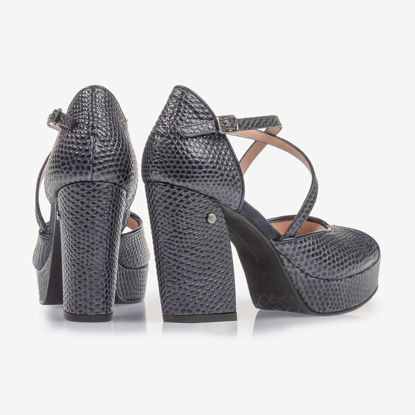 Dunkelblaue Leder-Sandalette mit Print