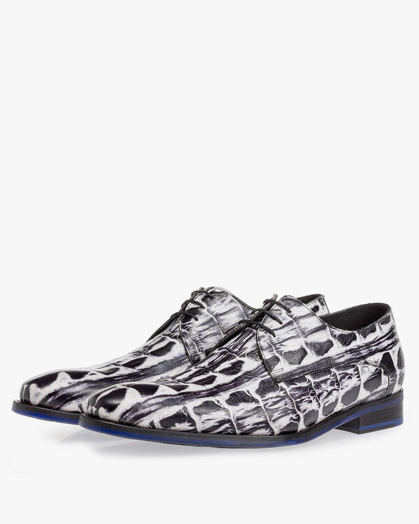 Schn&uuml;rschuh Krokoprint schwarz-wei&szlig;