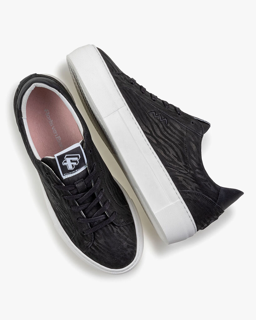 Sneaker Leder mit Print schwarz