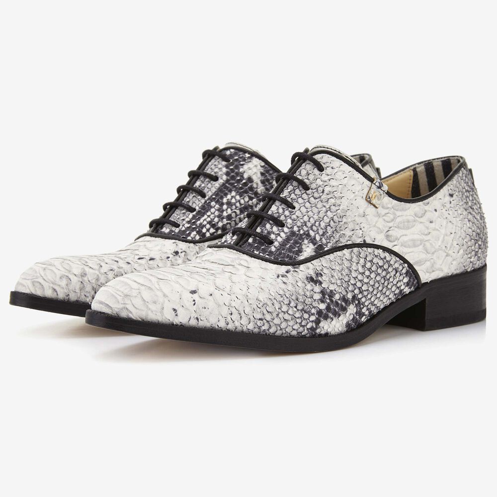 Floris van Bommel grey snake print women's lace-up shoe