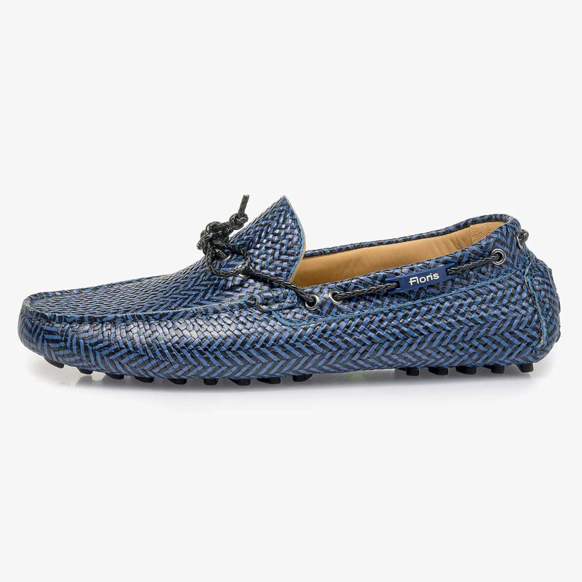 Blue-black printed calf leather moccasin