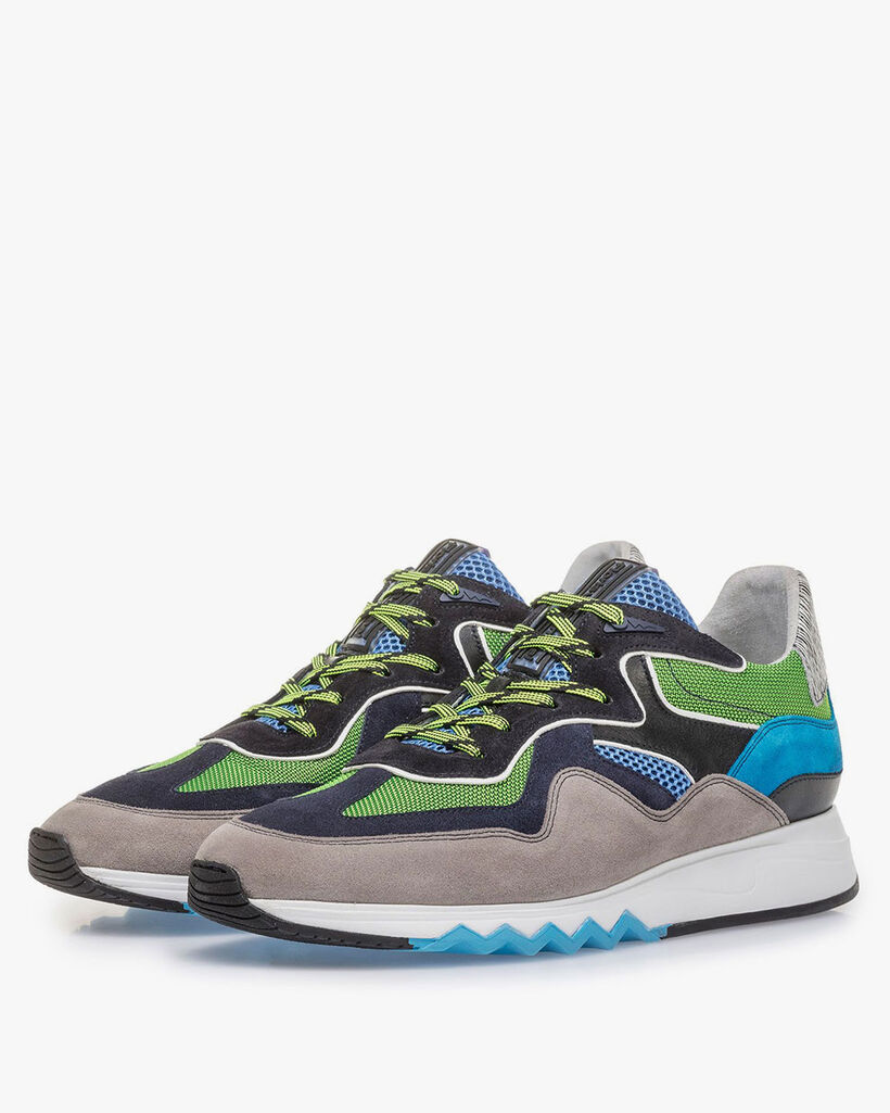 Mehrfarbiger Wildleder-Sneaker mit gr&uuml;nen Details