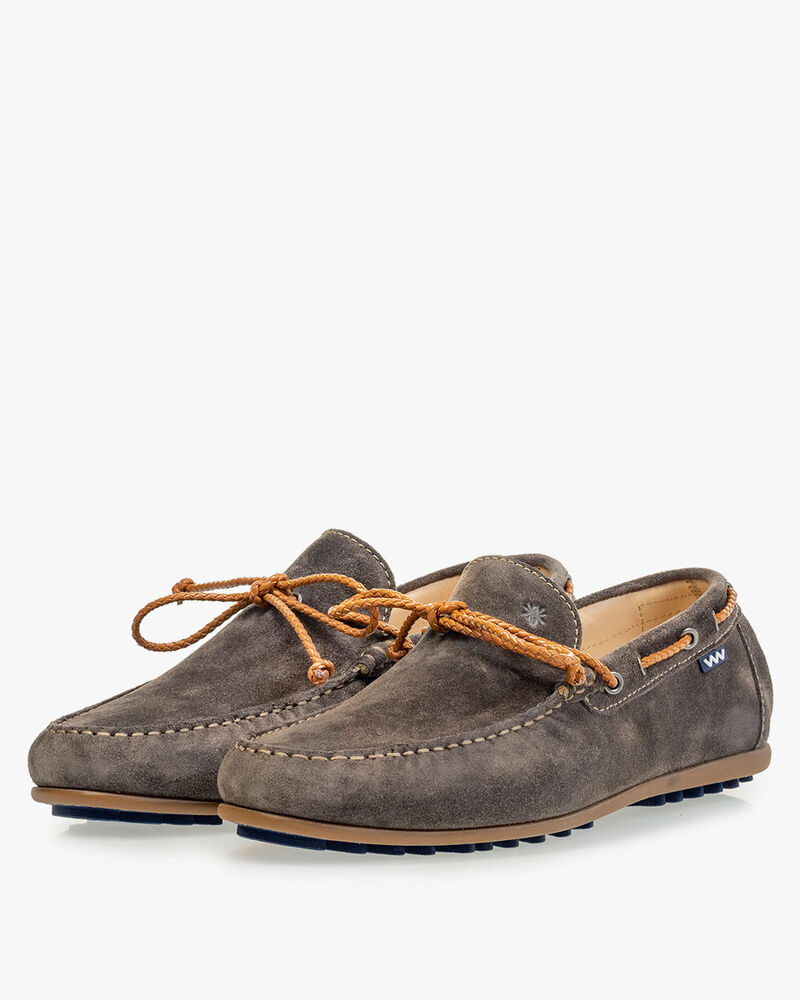 Moccasin suede leather dark grey