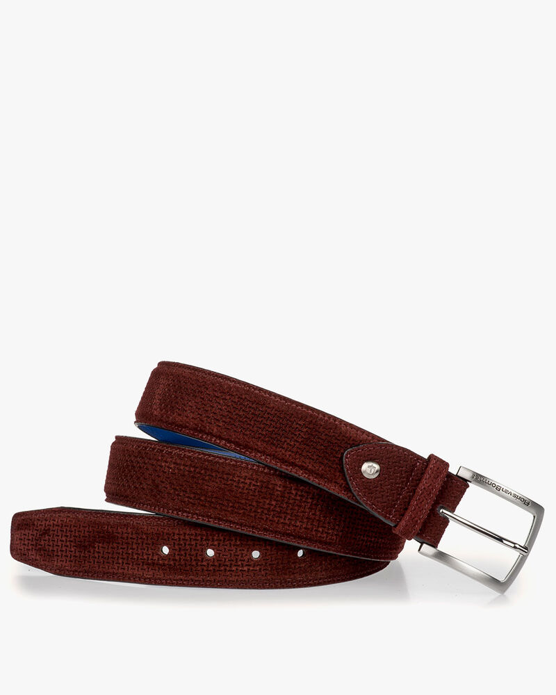 Burgundy red belt made of calf’s suede leather