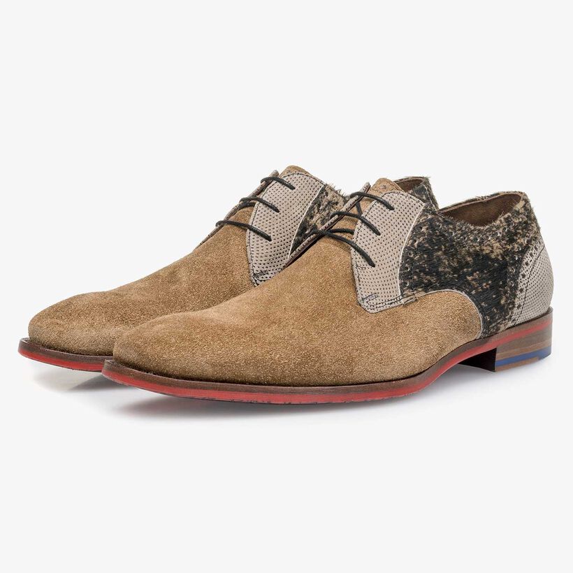 Brown rough suede leather lace shoe
