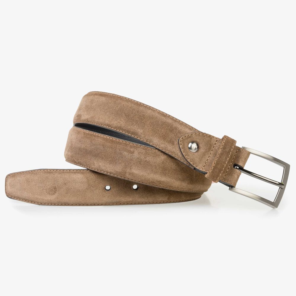 Lightly buffed, brown suede leather belt