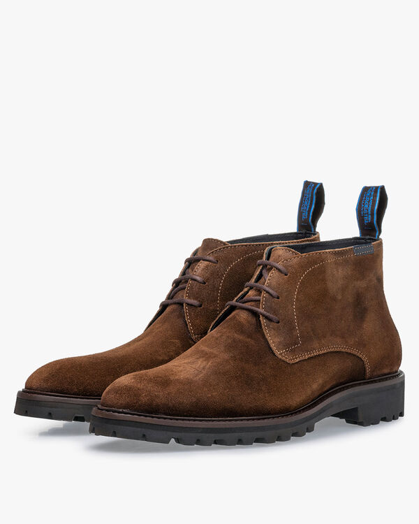 Schn&uuml;rstiefel Wildleder cognac