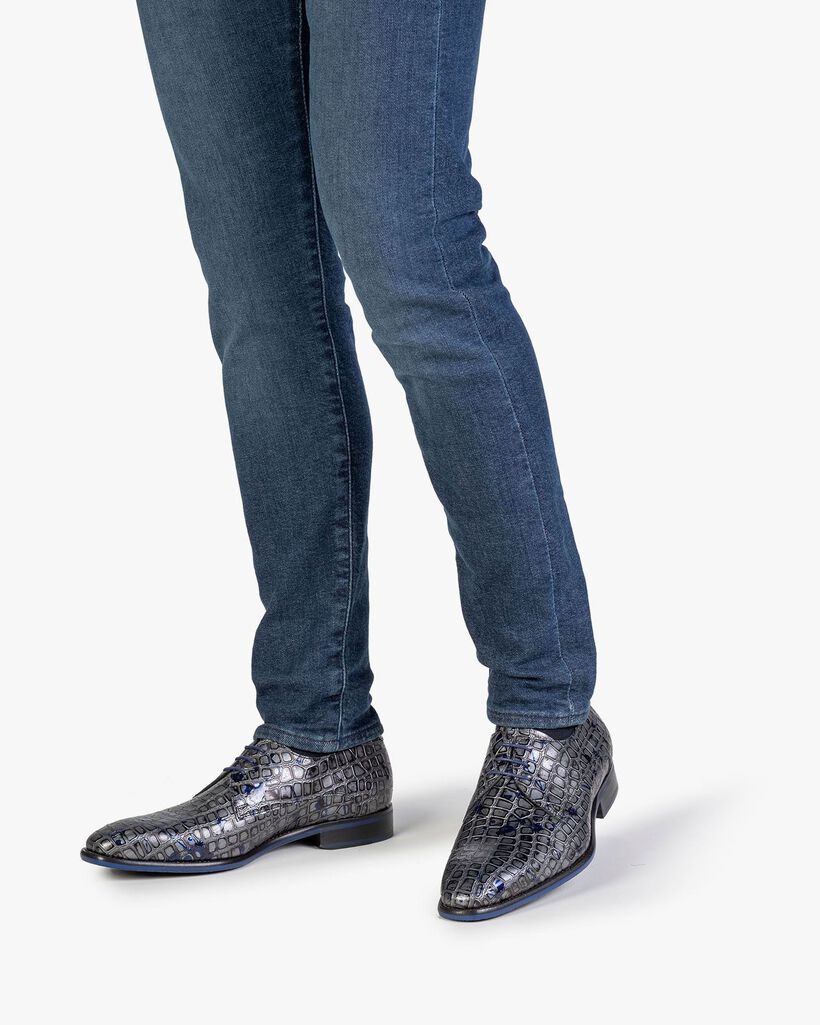 Schn&uuml;rschuh metallic grau