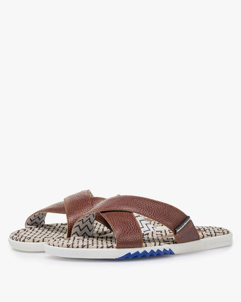 Calf leather cross strap slipper