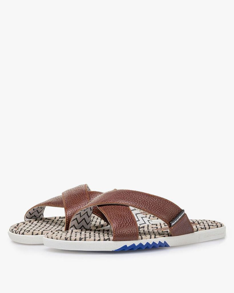 Calf leather cross strap slipper