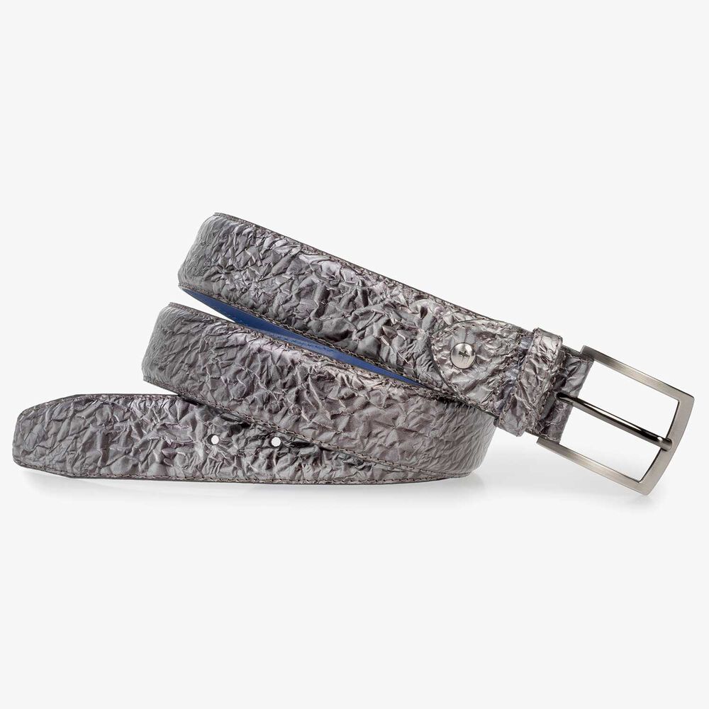 Premium dark grey printed patent leather belt