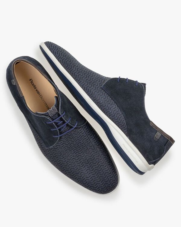 Lace shoe printed nubuck leather blue
