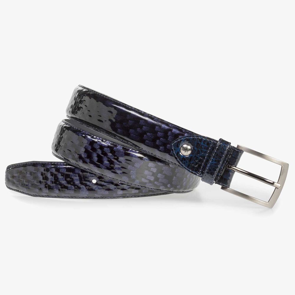 Premium blue printed patent leather belt