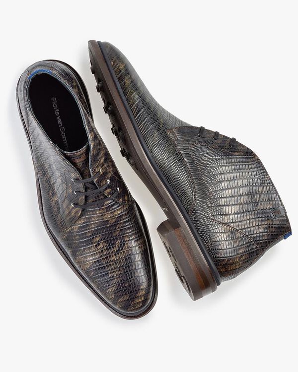 Stiefel Eidechsenprint dunkelgr&uuml;n