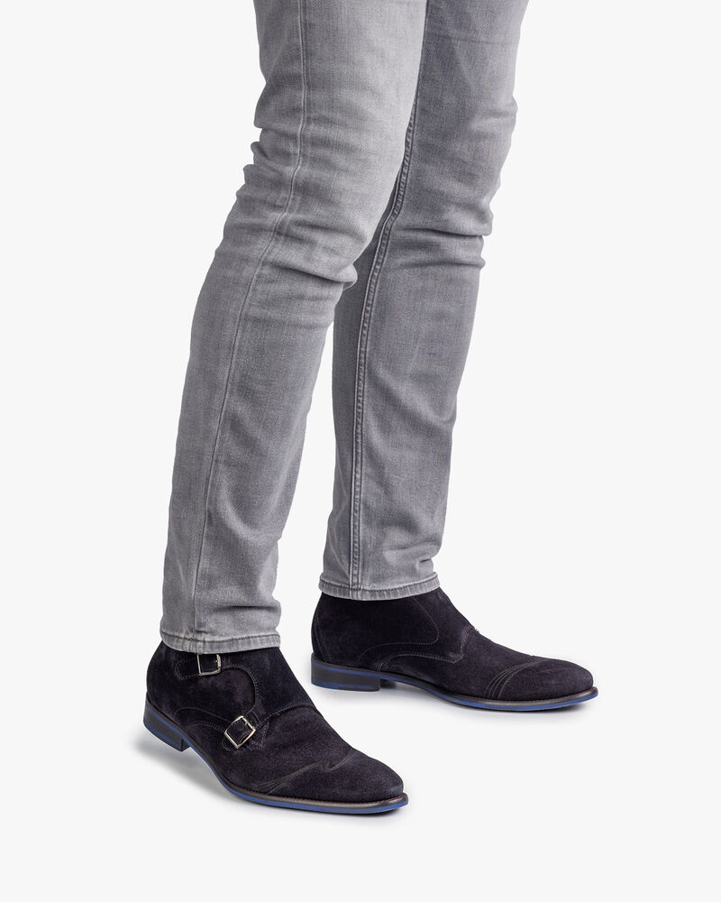 Schnallenschuh blau Wildleder