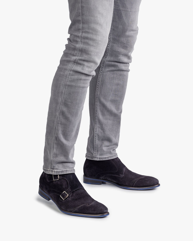 Schnallenschuh blau Wildleder