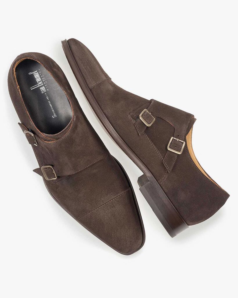 Dunkelbrauner Monk-Schnallenschuh aus Kalbswildleder