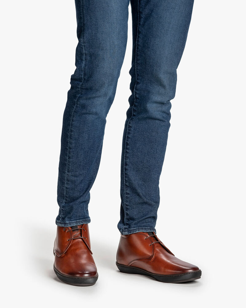 Schn&uuml;rstiefel Kalbsleder dunkel cognacfarben