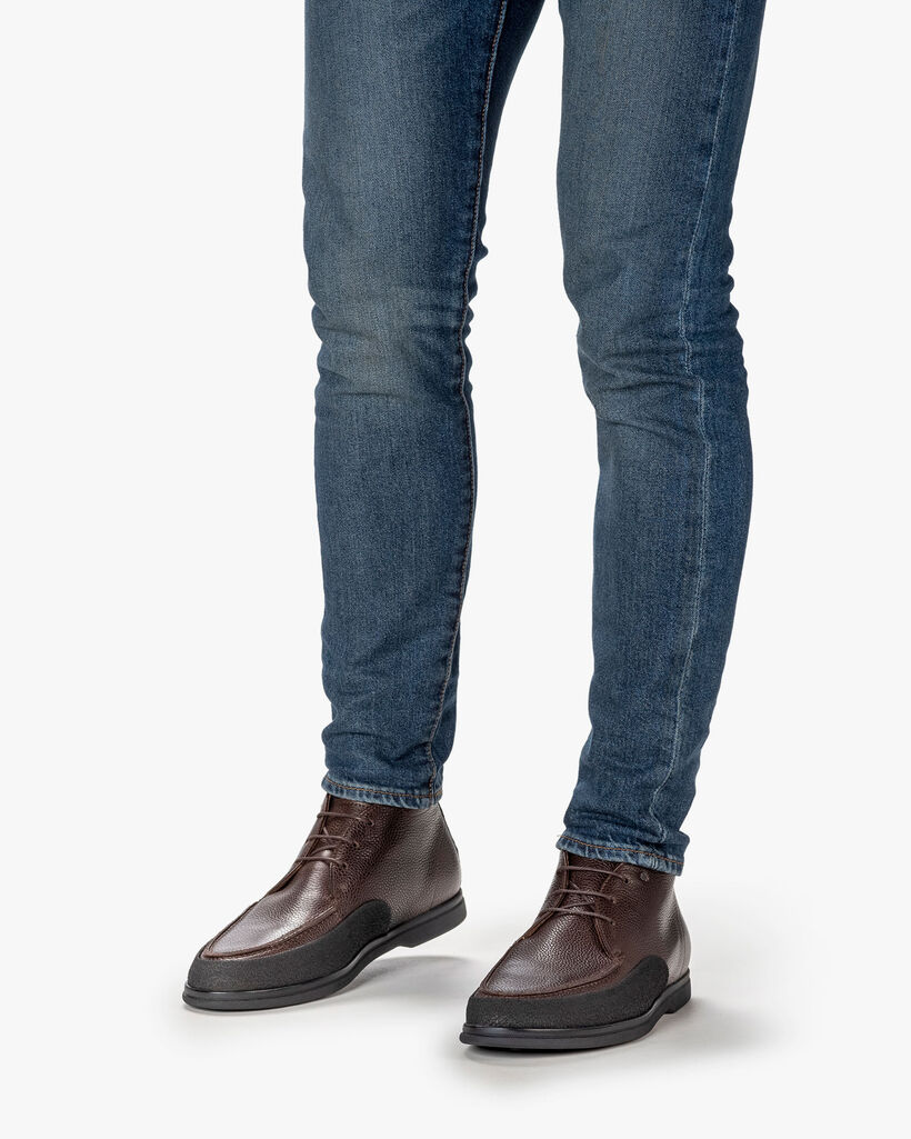 Schn&uuml;rstiefel Leder-Print braun