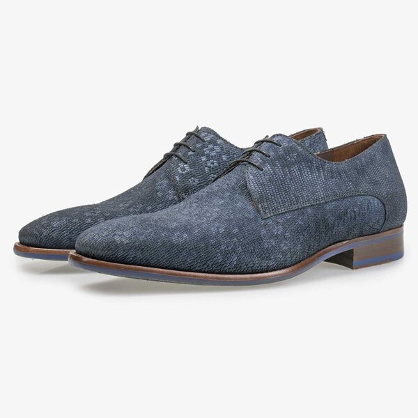 Blue lace shoe with structural pattern