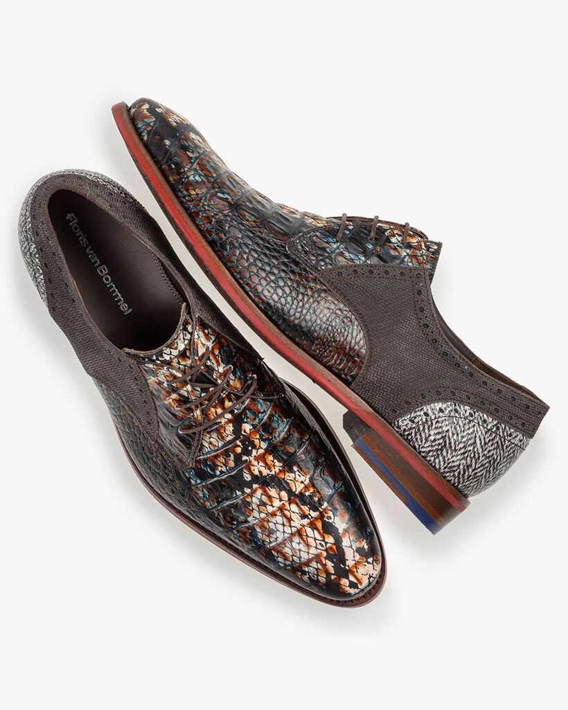 Schn&uuml;rschuh Leder mit Print cognac