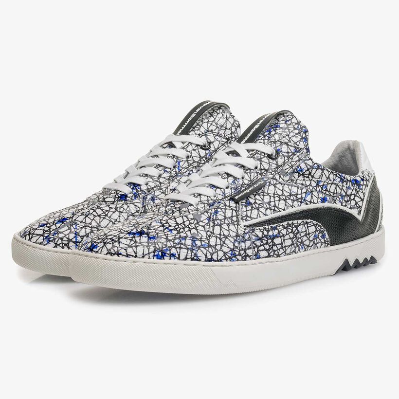 White calf leather sneaker with a print