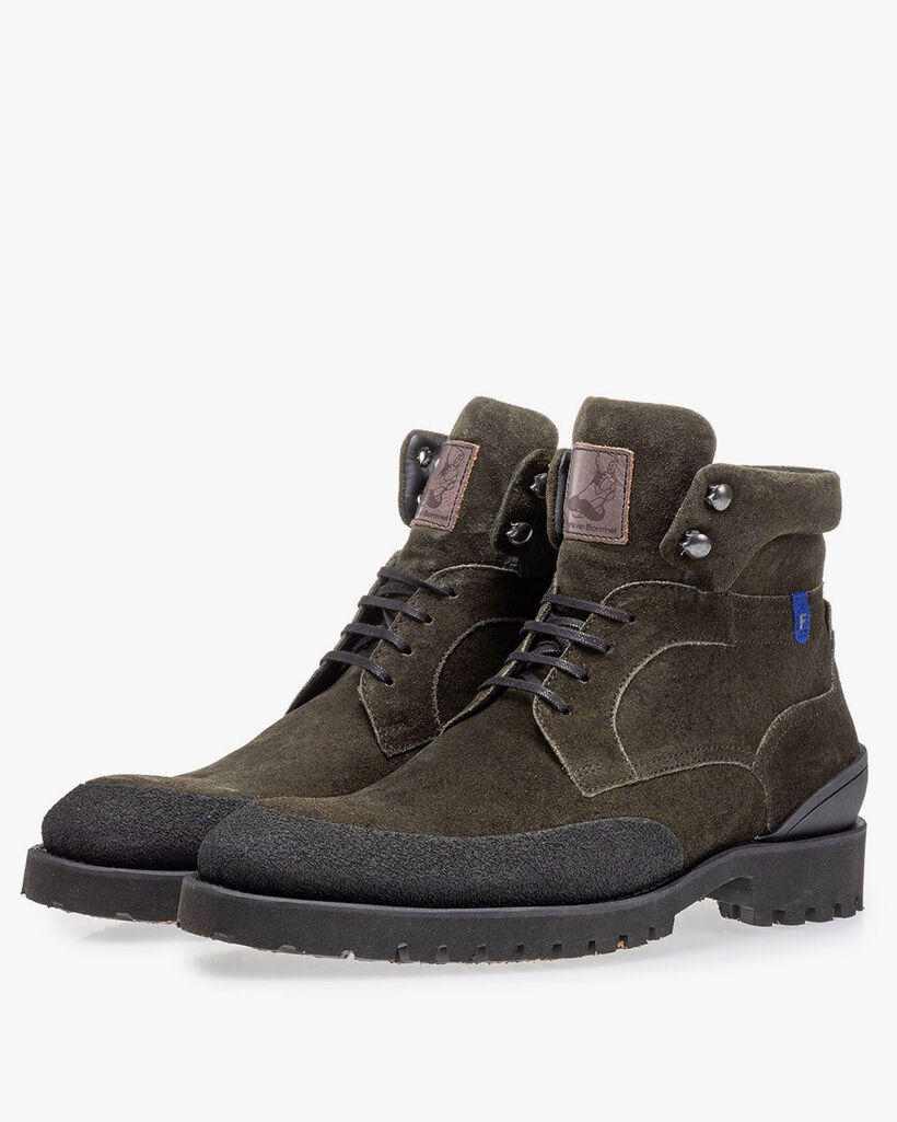 Lace boot green suede leather