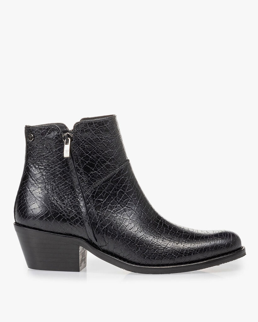 Stiefelette Craquel&eacute; Leder schwarz