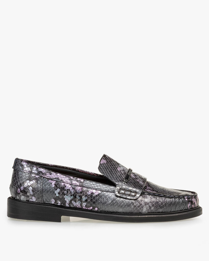 Loafer Reptilienprint dunkelgrau