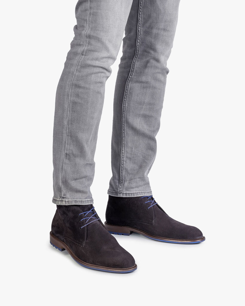 Lace boot suede leather dark blue