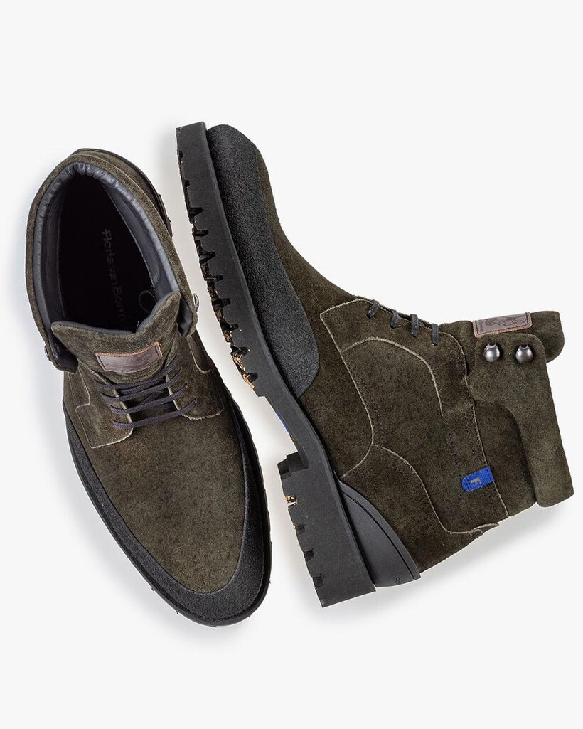 Lace boot green suede leather