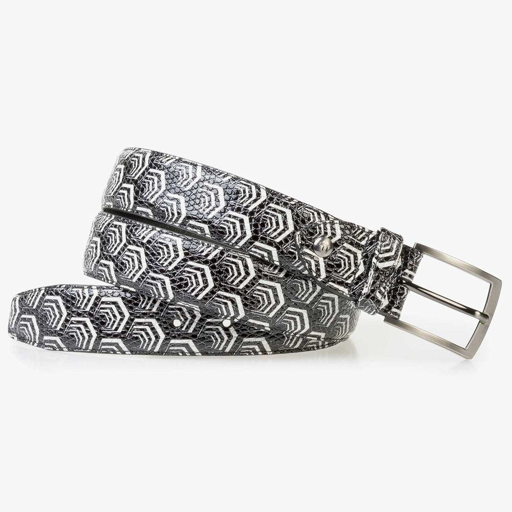 White calf leather belt with black pattern