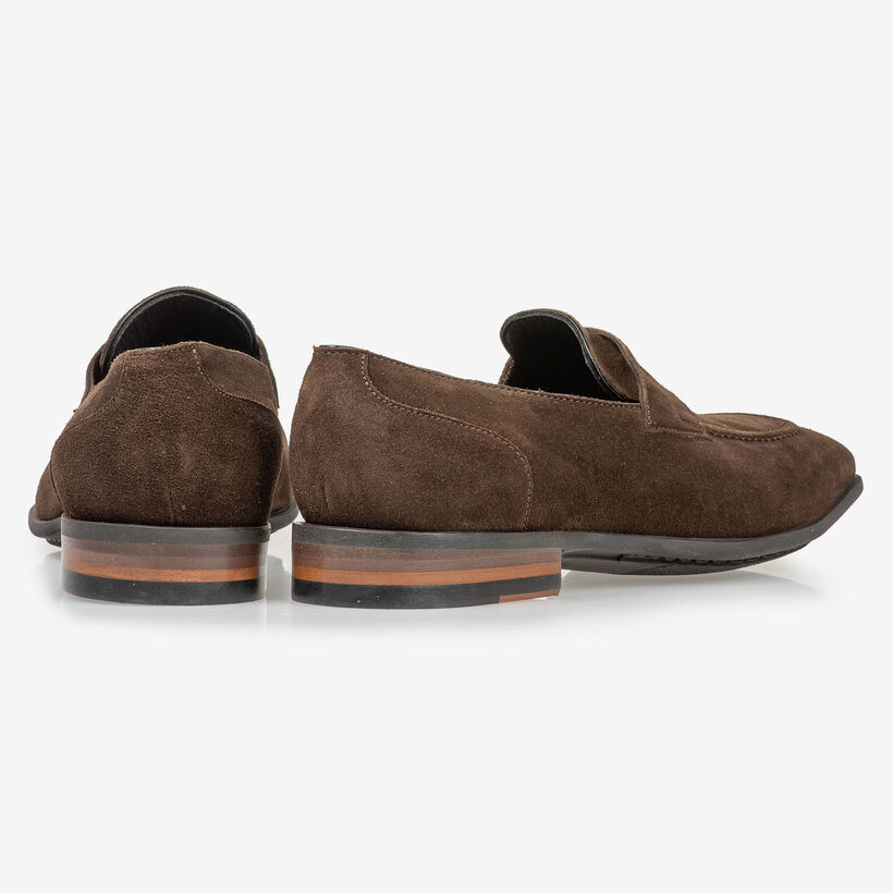 Dark brown suede leather loafer