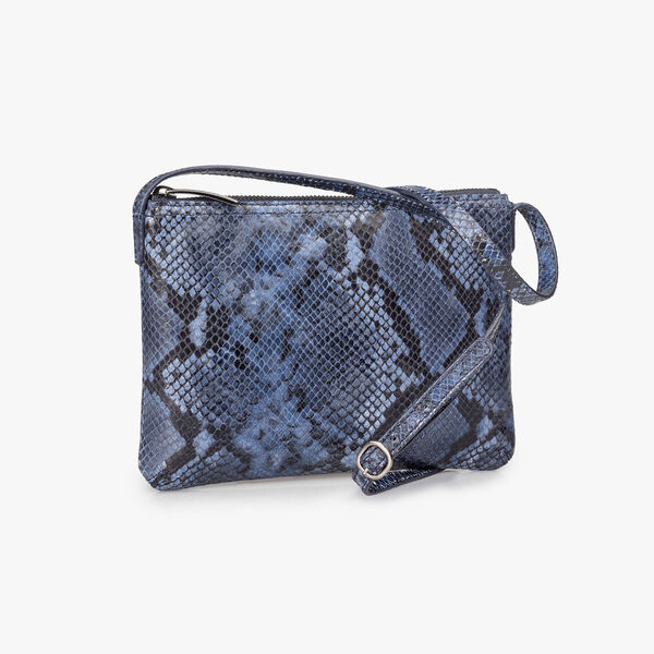 Blaue Leder-Crossbody-Tasche mit Schlangenprint