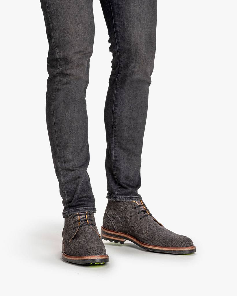 Schn&uuml;rstiefel Leder-Print dunkelgrau