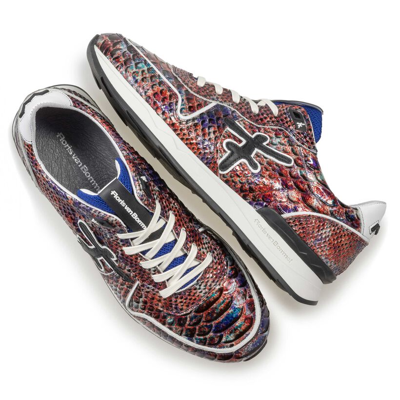 Red patent leather snake print sneaker