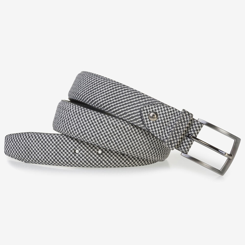 Grey suede leather belt with print