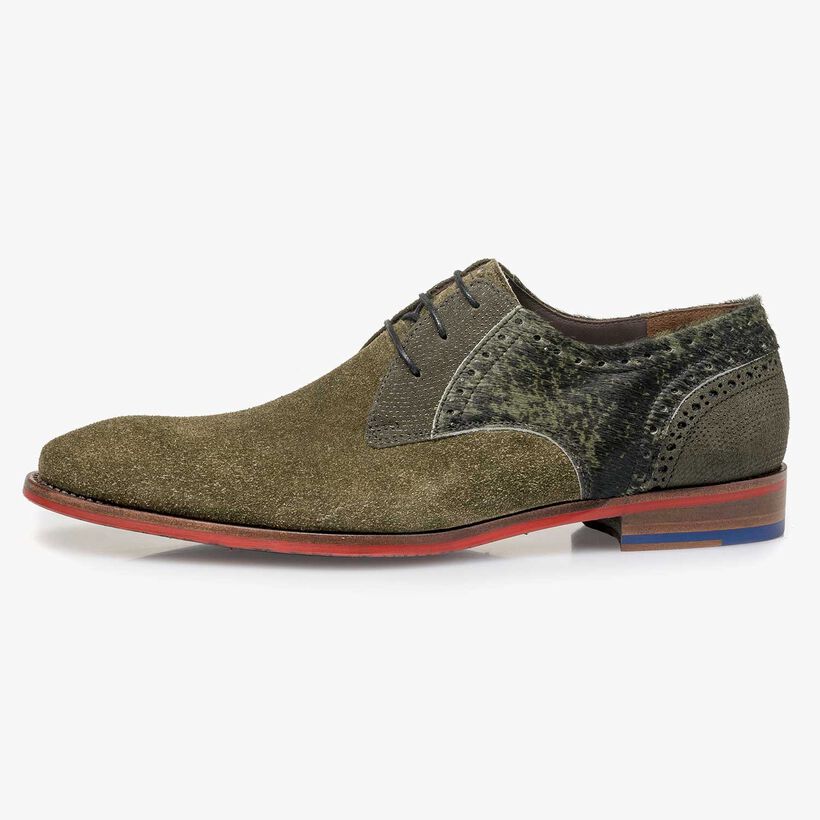 Green rough suede leather lace shoe
