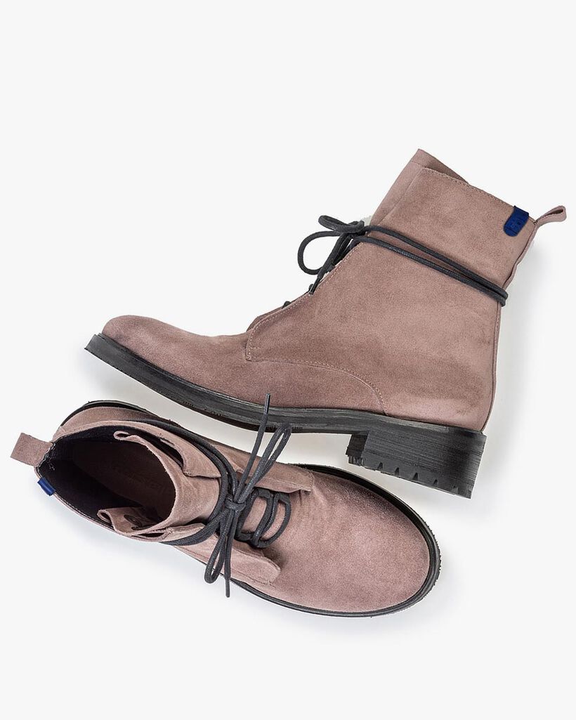 Schn&uuml;rstiefel Wildleder dunkel rosa