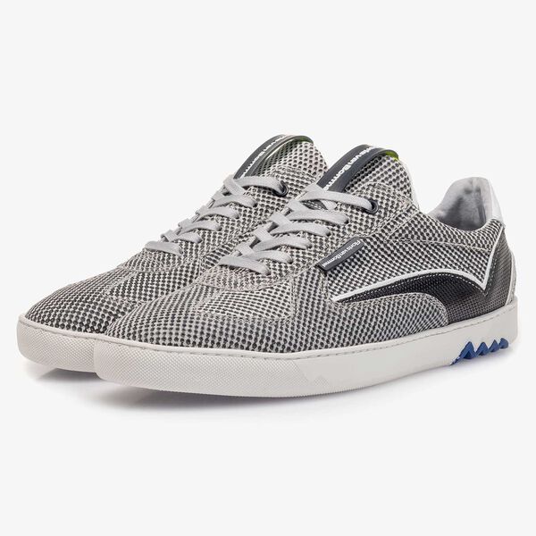Grey suede leather sneaker with a print