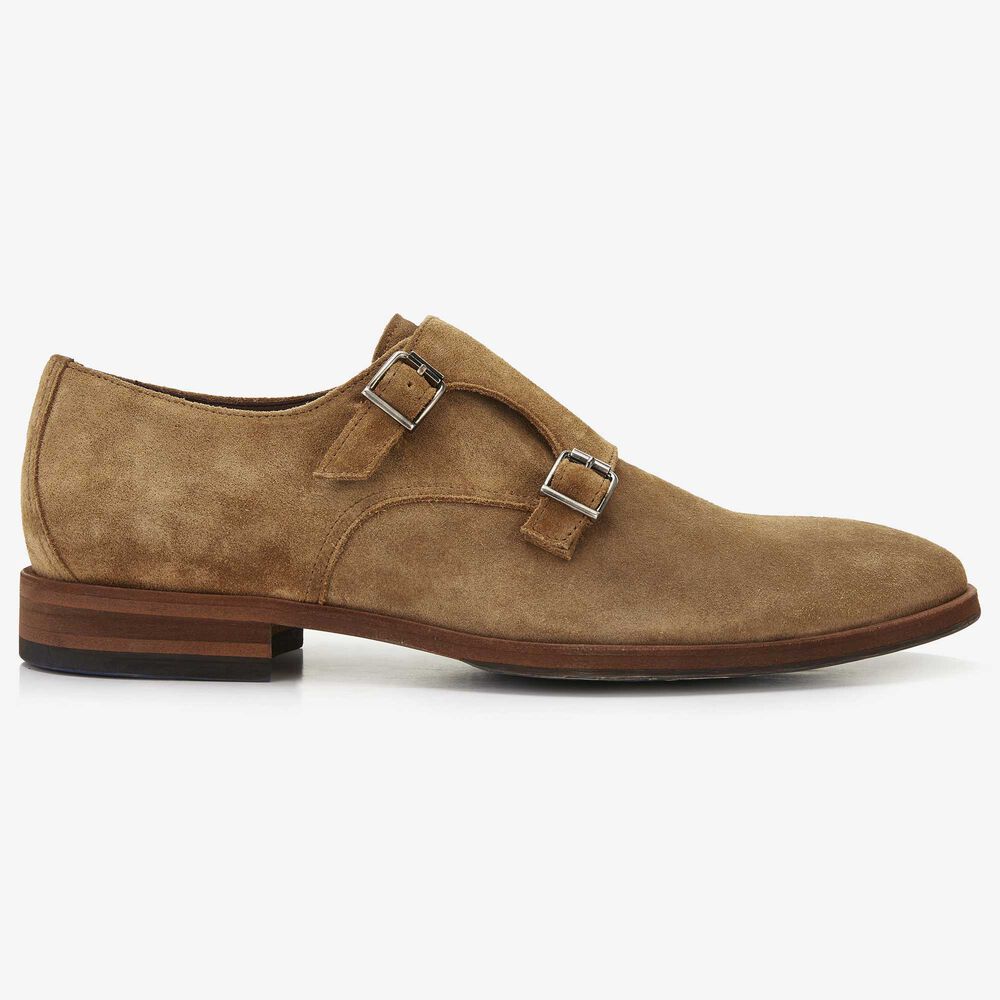 Floris van Bommel sandfarbener Herren-Schnallenschuh aus Veloursleder