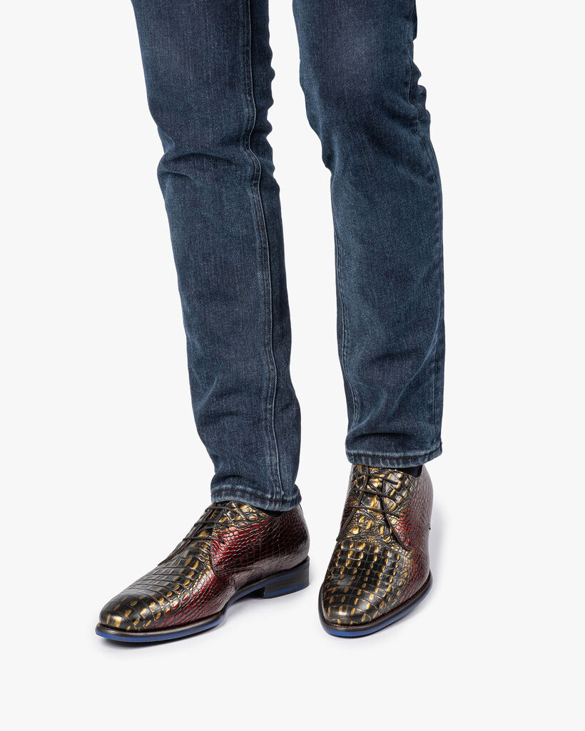 Schn&uuml;rschuh rotes Krokoleder