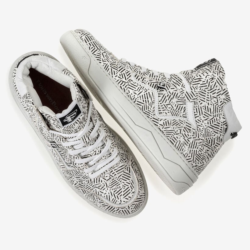 Sneaker Leder mit Print schwarz-wei&szlig;