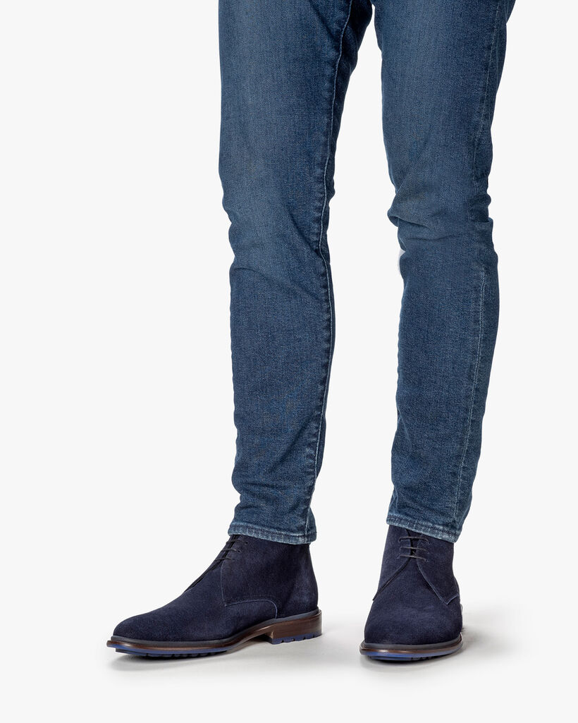 Schn&uuml;rstiefel Wildleder dunkelblau