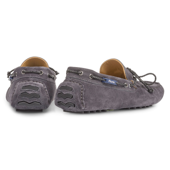 Dark grey suede leather moccasin with print
