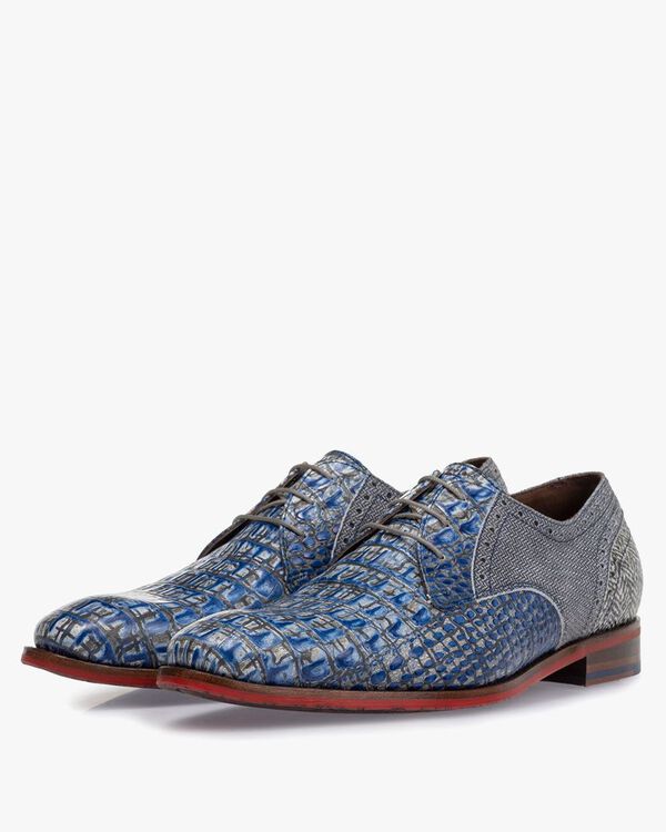 Schn&uuml;rschuh Leder mit Print blau