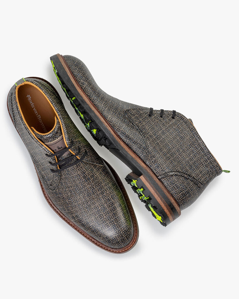 Schn&uuml;rstiefel bedrucktes Leder taupe