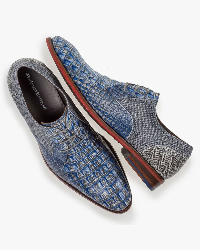 Schn&uuml;rschuh Leder mit Print blau