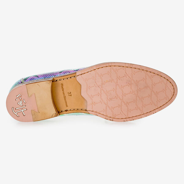 Leder-Loafer mit gr&uuml;n-goldenem Metallic-Print